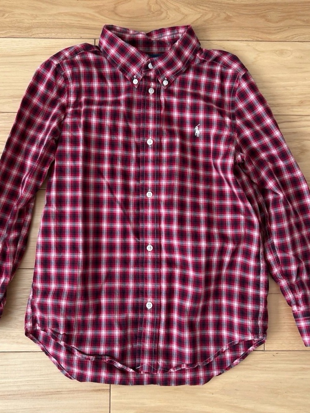 Ralph Lauren Boys’ Red Plaid Button-Down Shirt, Size 7